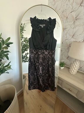 Donna Ricco Black Sleeveless Lace-Overlay Midi Dress